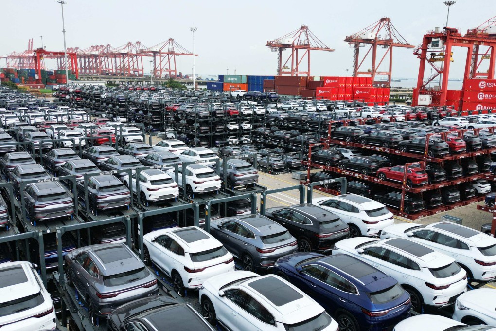 BYD electric cars to be loaded on a ship are stacked at the international container terminal of Taicang Port at Suzhou Port, in China’s eastern Jiangsu Province, on September 11. Photo: AFP