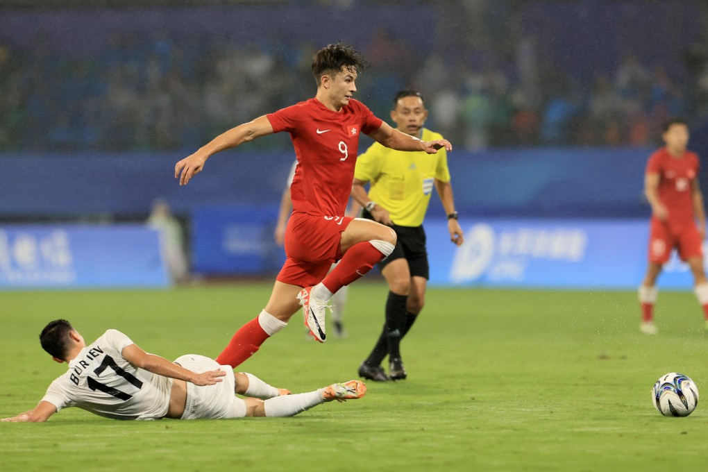 Hong Kong’s Matthew Orr, seen here in a group games against Uzbekistan, scored the only goal against Palestine. Photo: Dickson Lee