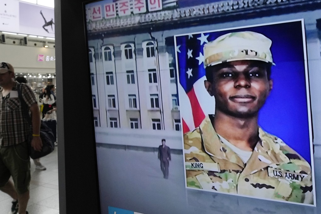 A TV screen shows an image of American soldier Travis King during a news programme in Seoul, South Korea. Photo: AP
