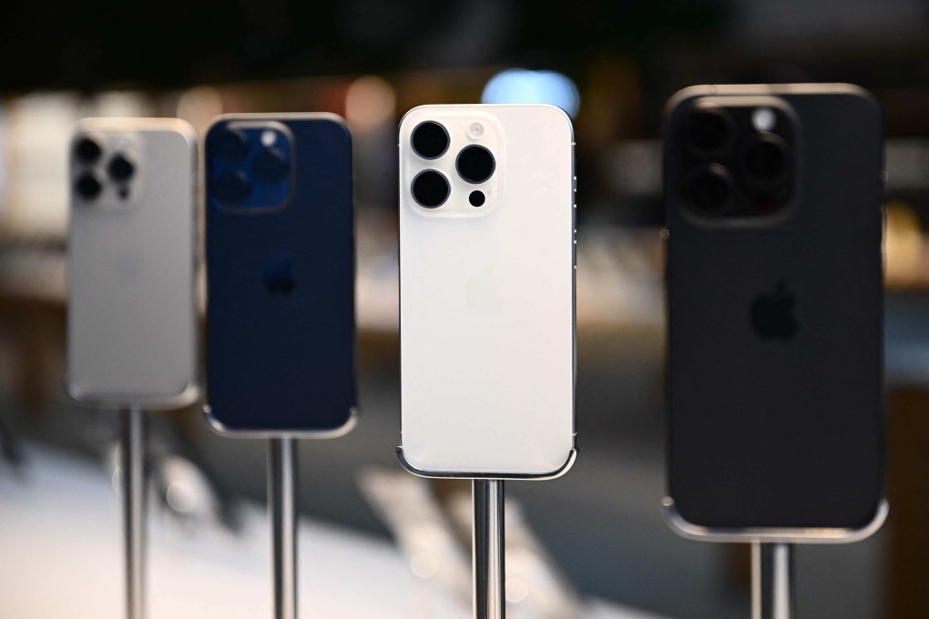 The iPhone 15 Pro series displayed at an Apple store. Photo: AFP