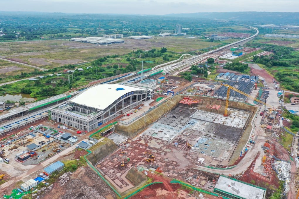 A section of the Chongqing-Kunming high-speed railway is seen under construction in China’s Chongqing municipality on September 20. Photo: Xinhua