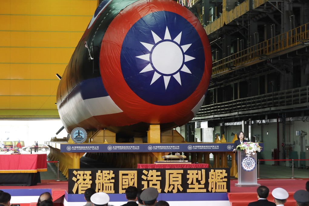 Taiwan’s President Tsai Ing-wen delivers a speech during the submarine’s naming ceremony. Photo: AP