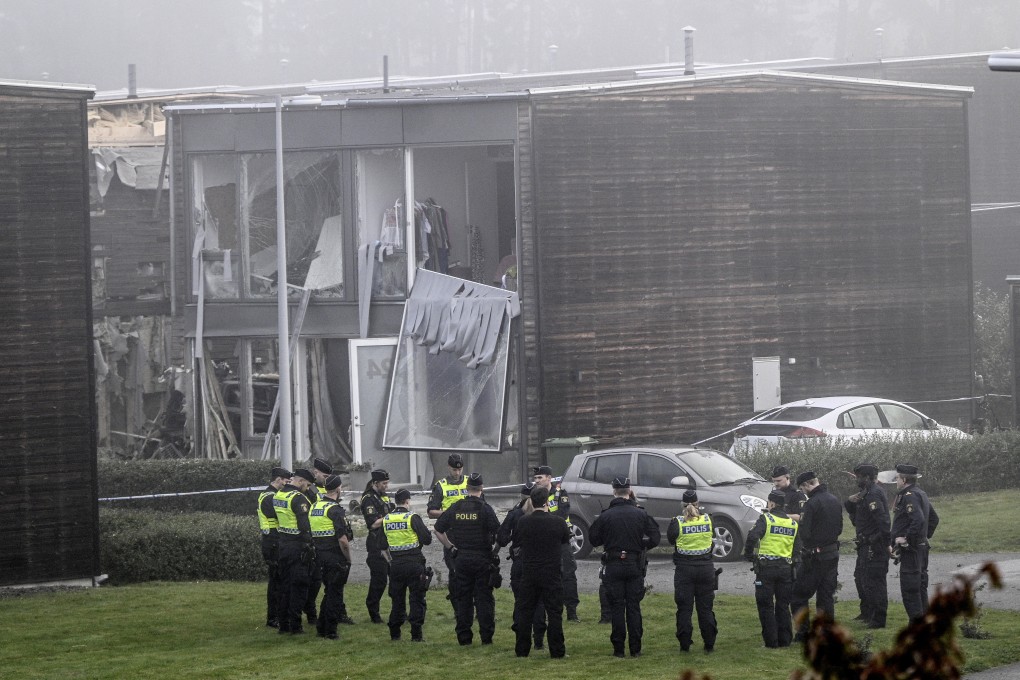 The aftermath of  powerful explosion outside Uppsala, Sweden on Thursday. A 25-year-old woman died in the blast. Photo: AP