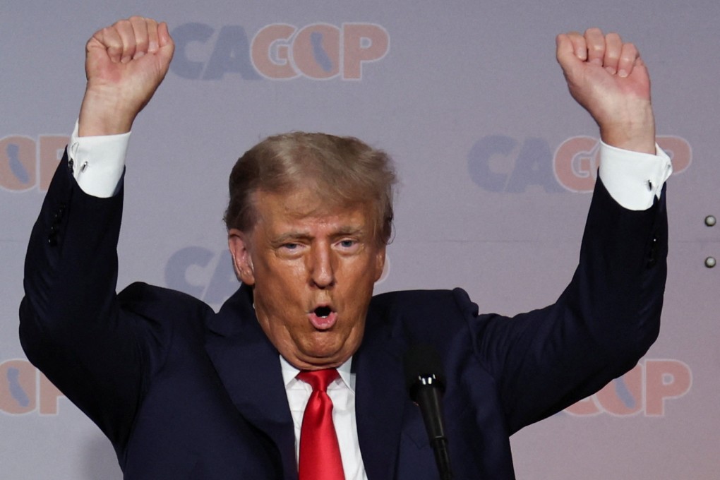 Former US president Donald Trump gestures as he speaks at the fall convention of the California Republican Party in Anaheim on Friday. Photo: Reuters