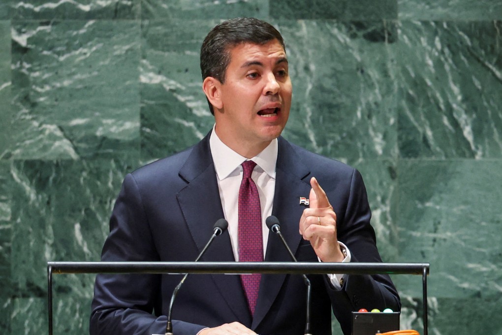 Paraguayan President Santiago Pena, shown addressing the UN General Assembly on September 19, has pledged to maintain his country’s diplomatic ties to Taiwan. Photo: Reuters