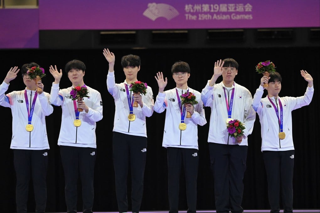 The South Korean team are now exempt from their military service after winning LoL Asian Games gold. Photo: Xinhua