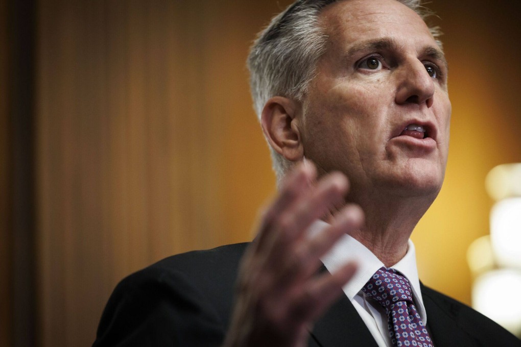 US House Speaker Kevin McCarthy speaks to members of the media at the US Capitol on Friday. Photo: Bloomberg