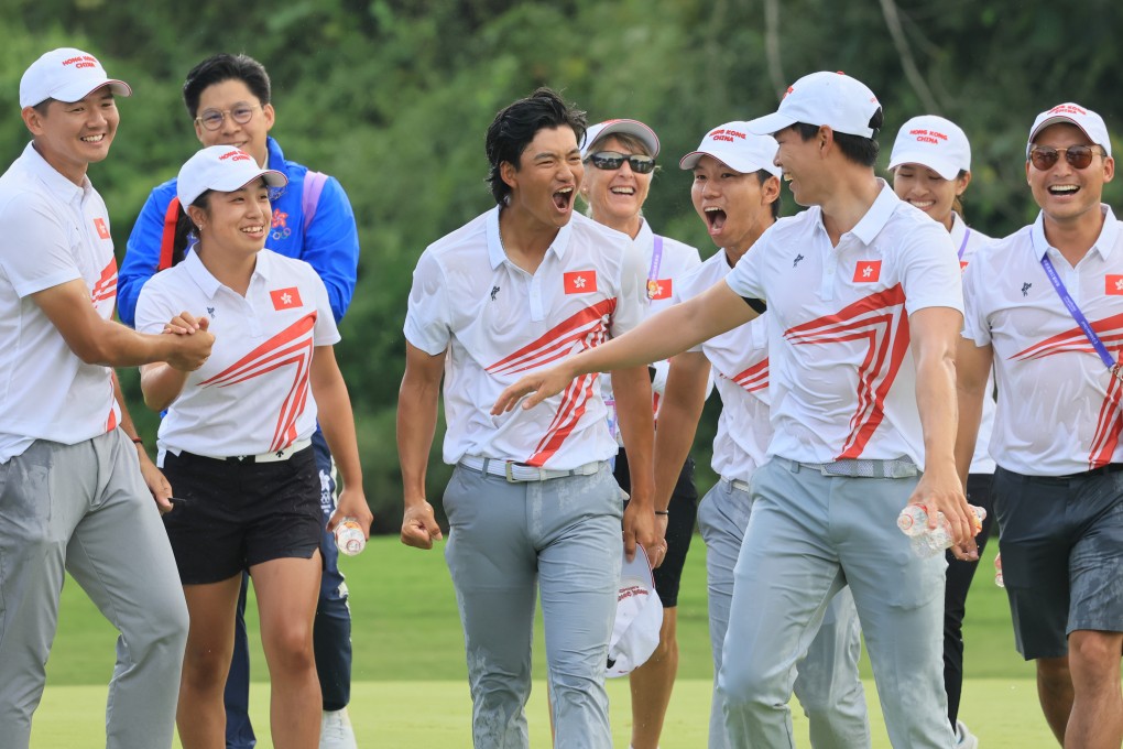 Hong Kong’s Taichi Kho and his teammates celebrate after winning gold and bronze at the Asian Games. Photo: Dickson Lee