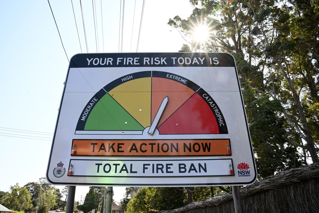 A bushfire danger advisory sign shows extreme fire risk and a total fire ban in Dural, north west of Sydney, Australia. Photo: EPA-EFE
