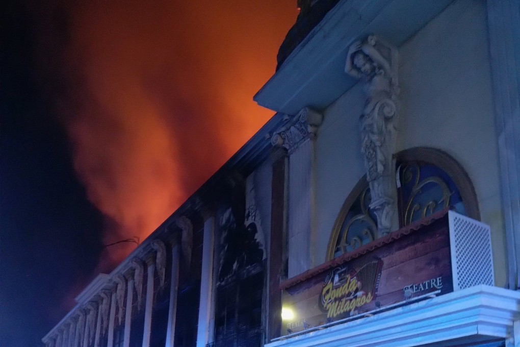 A nightclub on fire in Murcia, south-eastern Spain in the early hours of Sunday. Photo: AP