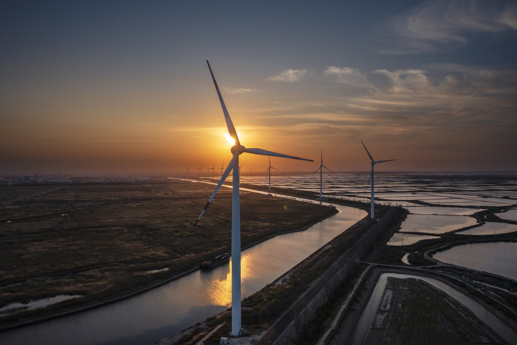 Wind power generators in Yancheng, Jiangsu province, seen in October 2021. Photo: EPA-EFE