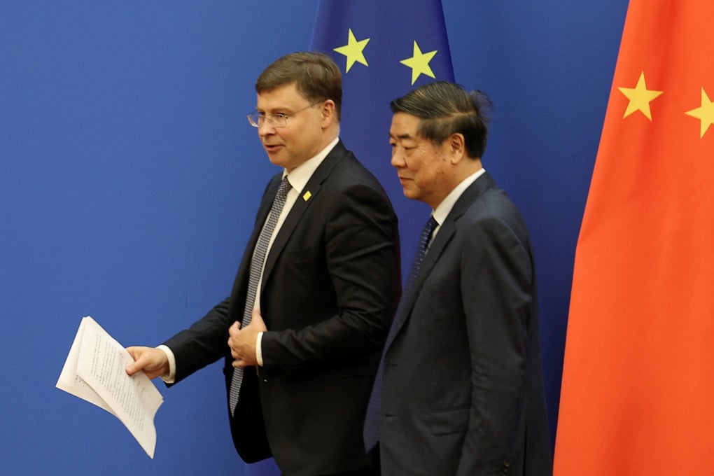 EU trade chief Valdis Dombrovskis (left), shown here last month with Chinese Vice-Premier He Lifeng, has emphasised that the bloc wants to maintain strong business ties with China. Photo: Reuters