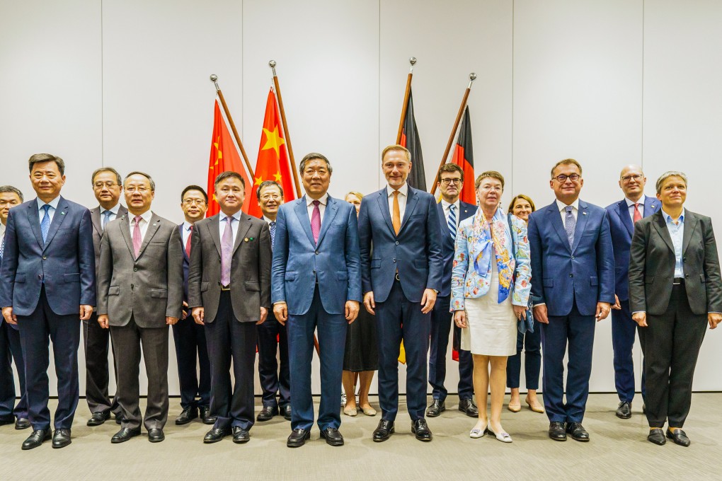 China and Germany have agreed to update an economic cooperation deal signed four years ago. Pictured in are Vice-Premier of China He Lifeng (centre-left) and Geman Minister of Finance Joachim Nagel (centre-right) with their respective delegations in Beijing on Sunday. Photo: dpa