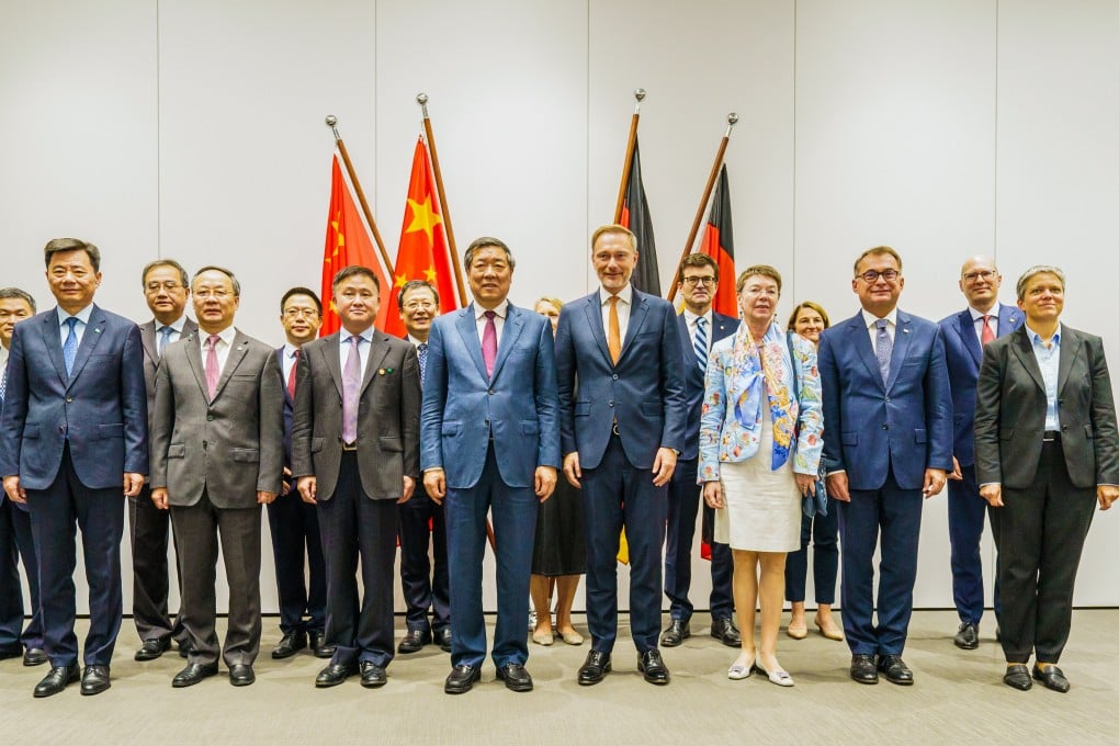 China and Germany have agreed to update an economic cooperation deal signed four years ago. Pictured in are Vice-Premier of China He Lifeng (centre-left) and Geman Minister of Finance Joachim Nagel (centre-right) with their respective delegations in Beijing on Sunday. Photo: dpa