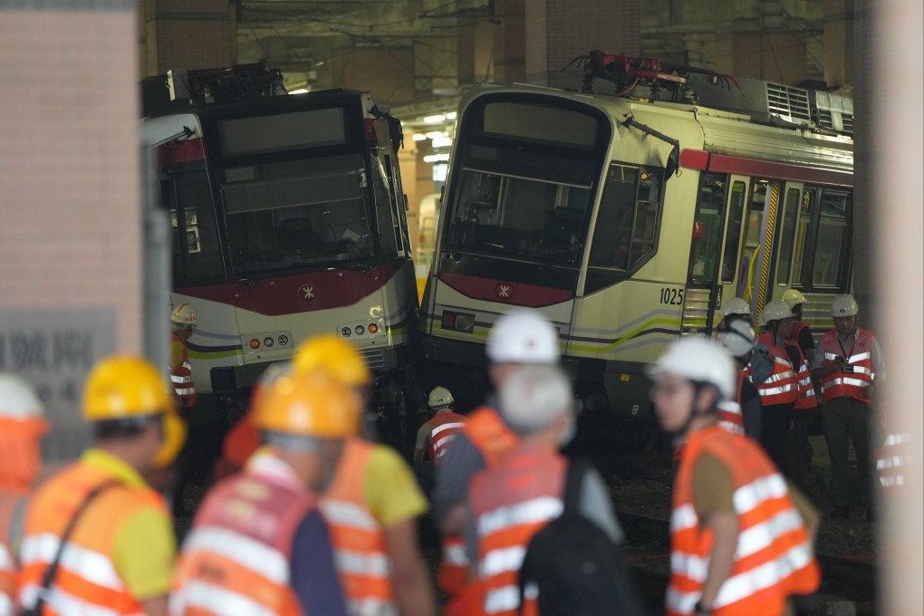 Three passengers were injured after two light rail trains collided. Photo: Sam Tsang