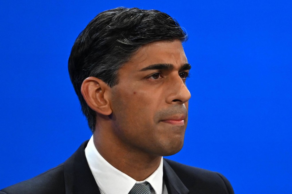 Britain’s Prime Minister Rishi Sunak addresses delegates at the annual Conservative Party Conference in Manchester. Photo: AFP