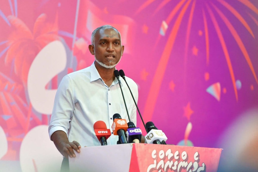 Maldives’ pro-China President-elect Mohamed Muizzu speaks in Male on October 2. His election is widely seen as an upending of the archipelago’s relationship with traditional benefactor India. Photo: AFP
