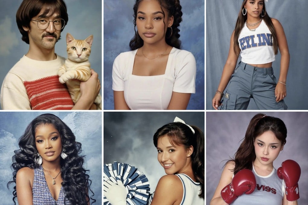 Celebrities and influencers’ “AI Yearbook” photos (clockwise from top left) Steve Aoki, Raye, Levi Hernandez, Hayley Bui, Katie Thurston and Keke Palmer. The photo tool was created by South Korean app Epik, sparking a viral TikTok and Instagram trend. Photo: Epik