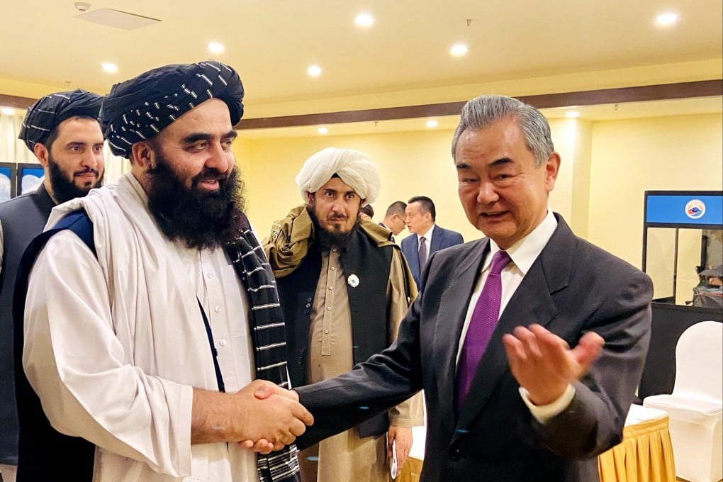 Taliban Foreign Minister Amir Khan Muttaqi meets Chinese counterpart Wang Yi on the sidelines of a forum in Tibet. Photo: X/@ChristopherAnzalone