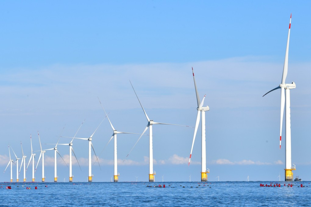 An offshore wind farm is seen in Dalian, Liaoning province, on September 13. Under a planned economy like China’s, policymakers can focus on social priorities such as infrastructure and channel savings directly into these areas. Photo: Xinhua