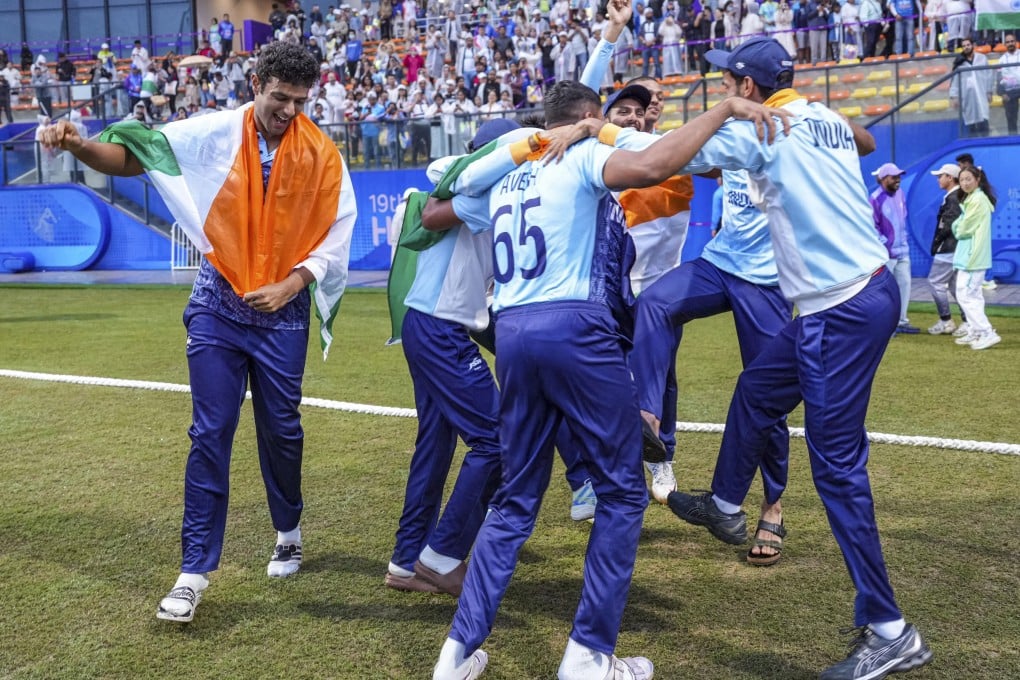India players celebrate winning gold after rain washed out their final against Afghanistan. Photo: Xinhua