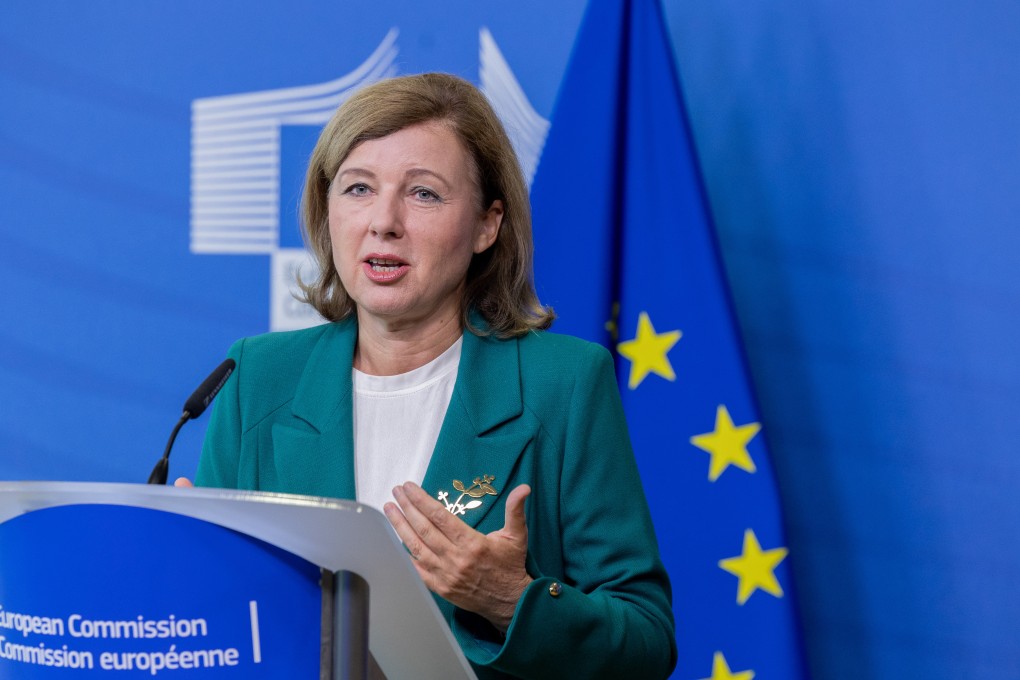 Vice-President of the European Commission for Values and Transparency Vera Jourova gives a press conference on September 26, 2023. Photo: dpa
