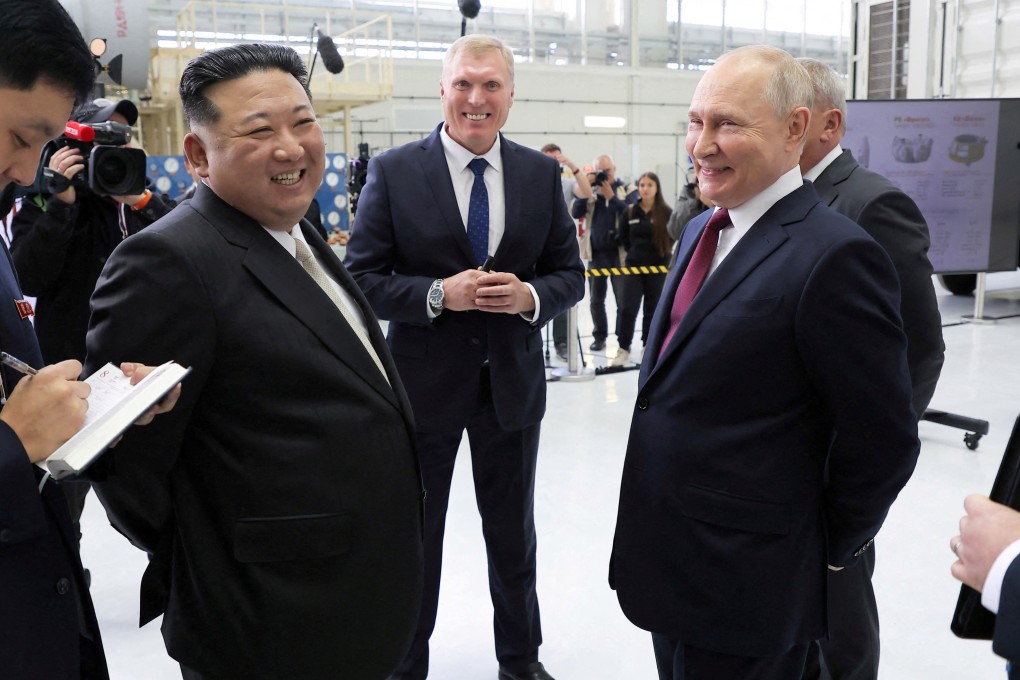 North Korean leader Kim Jong-un meets Russia’s Vladimir Putin last month Photo: KCNA via Reuters