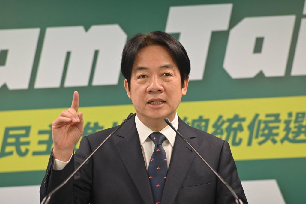 Taiwan Vice President and Chairman of the ruling Democratic Progressive Party (DPP) William Lai gestures during his speech at the DPP headquarters in Taipei on April 12, 2023. The outcome of mainland China’s trade investigation could have an effect on the island’s upcoming presidential election, where Lai is a candidate. Photo: AFP