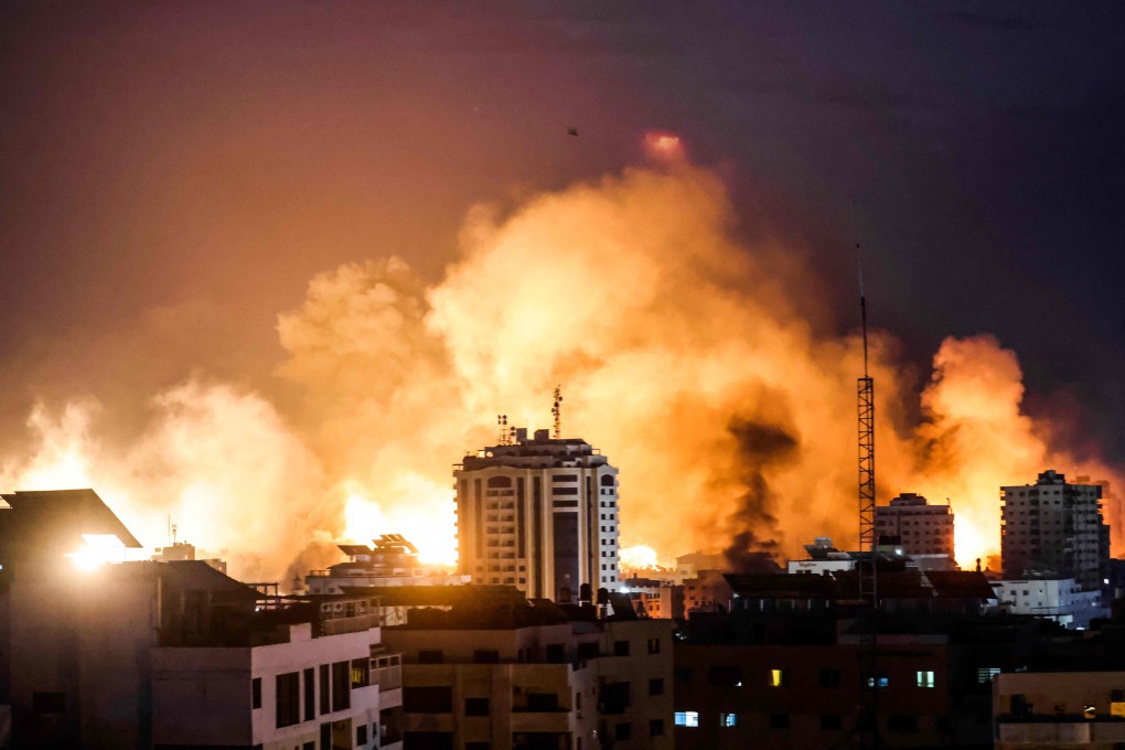 A fireball erupts during Israeli bombardment of Gaza City on Monday. Photo: AFP