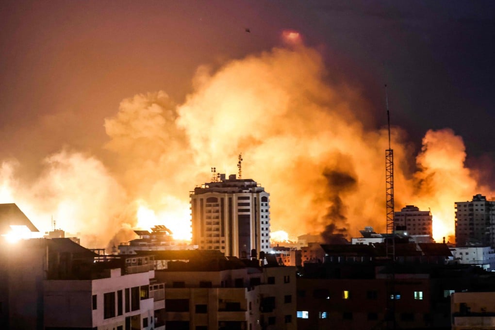 A fireball erupts during Israeli bombardment of Gaza City on Monday. Photo: AFP