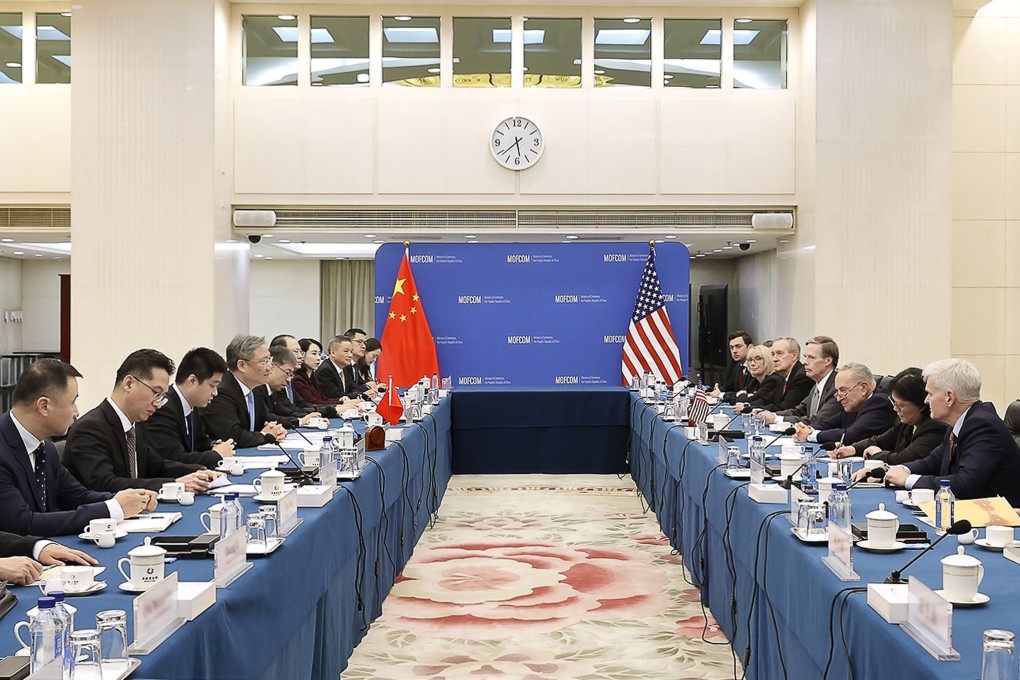 Security boundaries and fair trade rules dominated talks between US Senate Majority Leader Chuck Schumer and Chinese Commerce Minister Wang Wentao during talks on Monday. Photo: MOFCOM