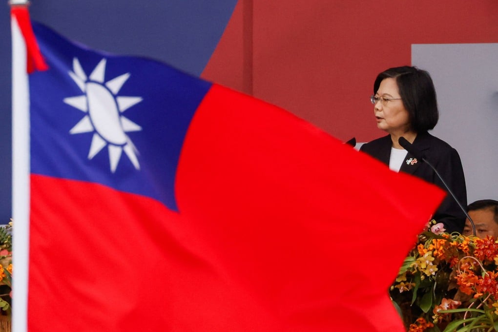 Taiwanese President Tsai Ing-wen speaks during the National Day celebration ceremony in Taipei on Tuesday. Photo: Reuters