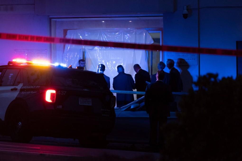 Police officers continue their investigations after  a vehicle crashed into the Chinese consulate in San Francisco on Monday afternoon US time. Photo: AFP
