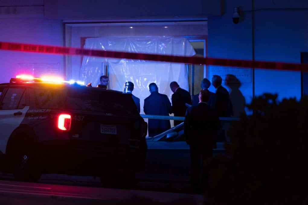 Police officers continue their investigations after a vehicle crashed into the Chinese consulate in San Francisco on Monday afternoon US time. Photo: AFP