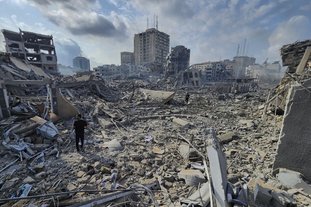 The rubble of buildings destroyed by Israeli air strikes in Gaza City. Photo: AP