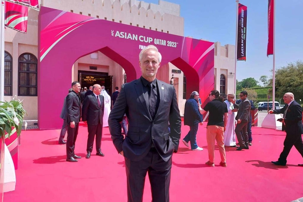 Hong Kong head coach Jorn Andersen outside the Katara Opera House in Doha before the draw for the 2023 AFC Asian Cup. Photo: HKFA