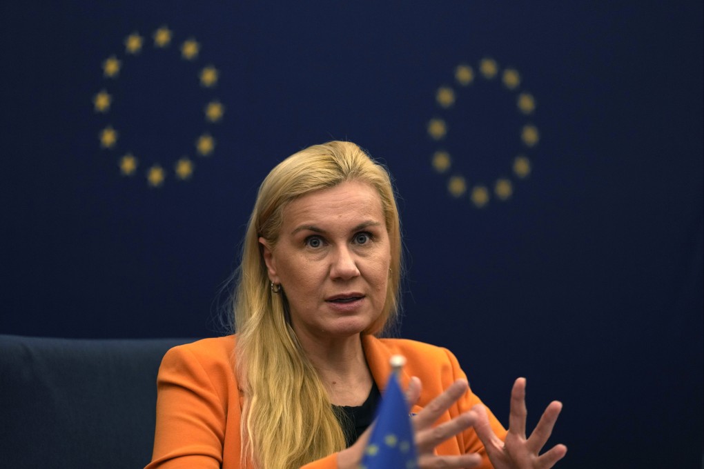 EU Commissioner for Energy Kadri Simsons speaks to the press in Beijing on Thursday. Photo: AP