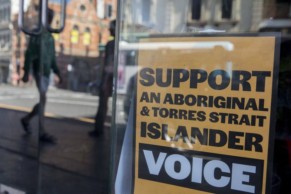 A sign calling for the indigenous “Voice to Parliament” in Sydney. Photo: Bloomberg