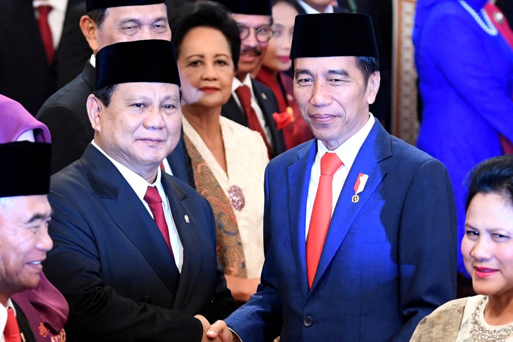 Indonesian Defence Minister Prabowo Subianto shakes hands with President Joko Widodo in 2019 after the former’s swearing-in ceremony. Photo: Antara Foto via Reuters