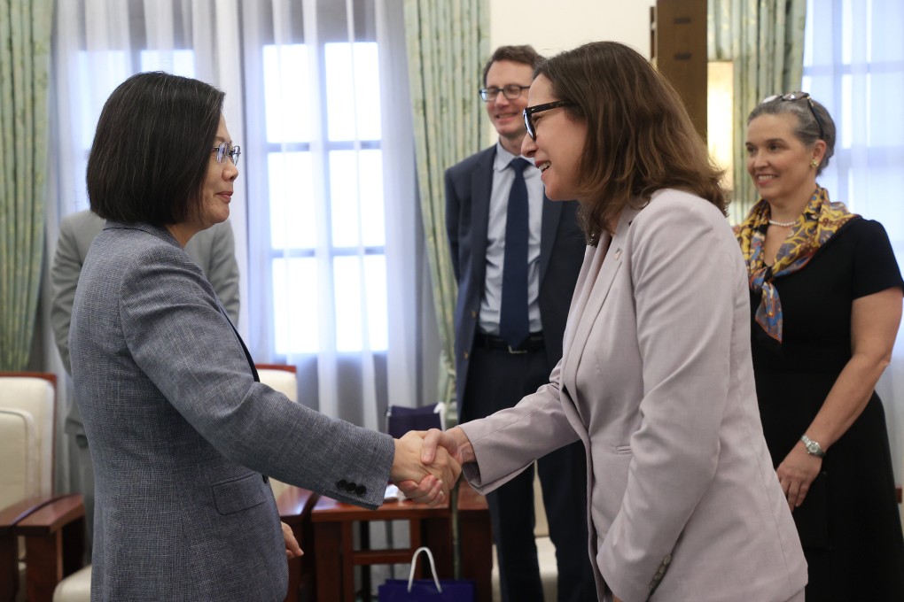 Laura Rosenberger, head of the American Institute in Taiwan (AIT) met Taiwanese president Tsai Ing-wen in a closed-door meeting on Monday during her third visit to the island this year. Photo: CNA