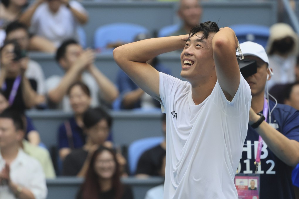 Hong Kong’s Coleman Wong celebrates his win over China’s Wu Yibing at the Asian Games. Photo: Dickson Lee
