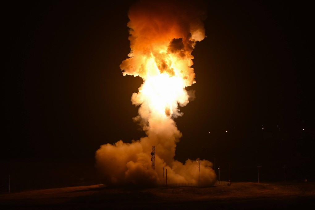 A US Minuteman III intercontinental ballistic missile is test-launched from a base in California last month. Photo: US Department of Defence/AFP