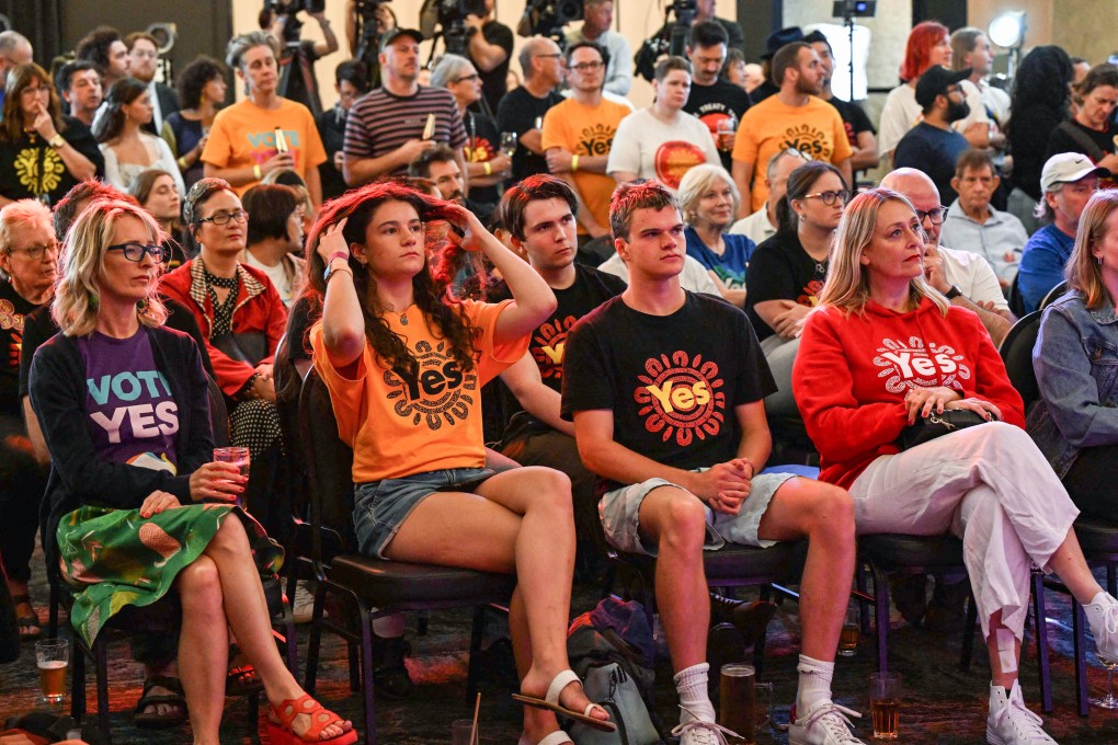 Disappointed “Yes” voters are seen as the results of the referendum started coming in for Sydney on October 14. Photo: AFP