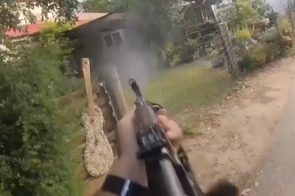 This image was taken from bodycam video footage taken by a Hamas militant. Photo: Israel Defence Forces via AP