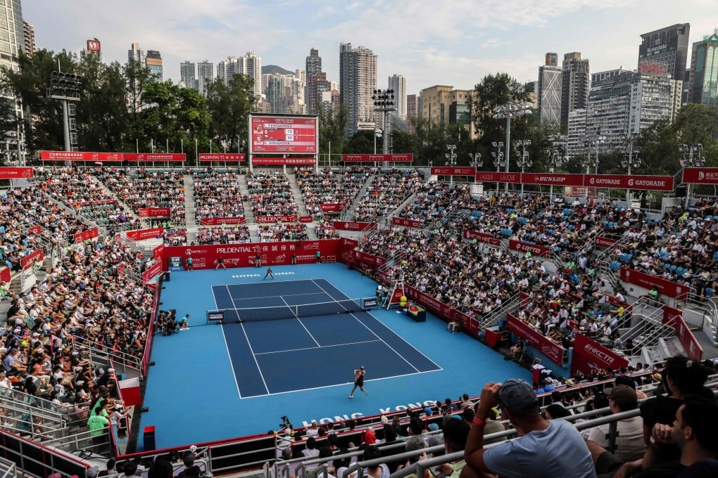 A bumper crowd watches the 2023 Hong Kong Tennis Open final at Victoria Park Tennis Stadium. Photo: AFP