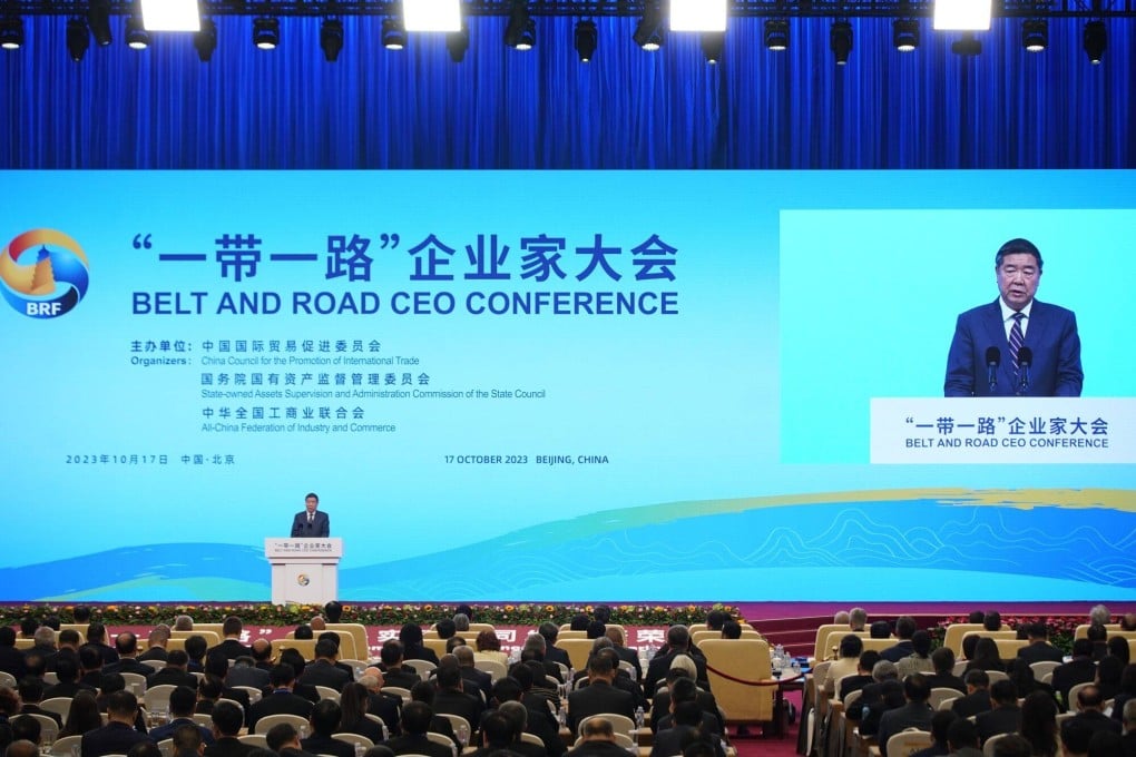 Vice-Premier He Lifeng talks about China’s Belt and Road Initiative at a conference in Beijing on Tuesday. Photo: Bloomberg