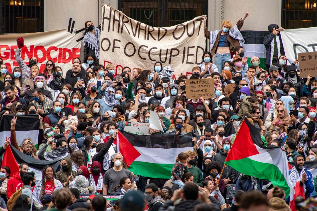 A pro-Palestinian demonstration outside Harvard University. Photo: AFP