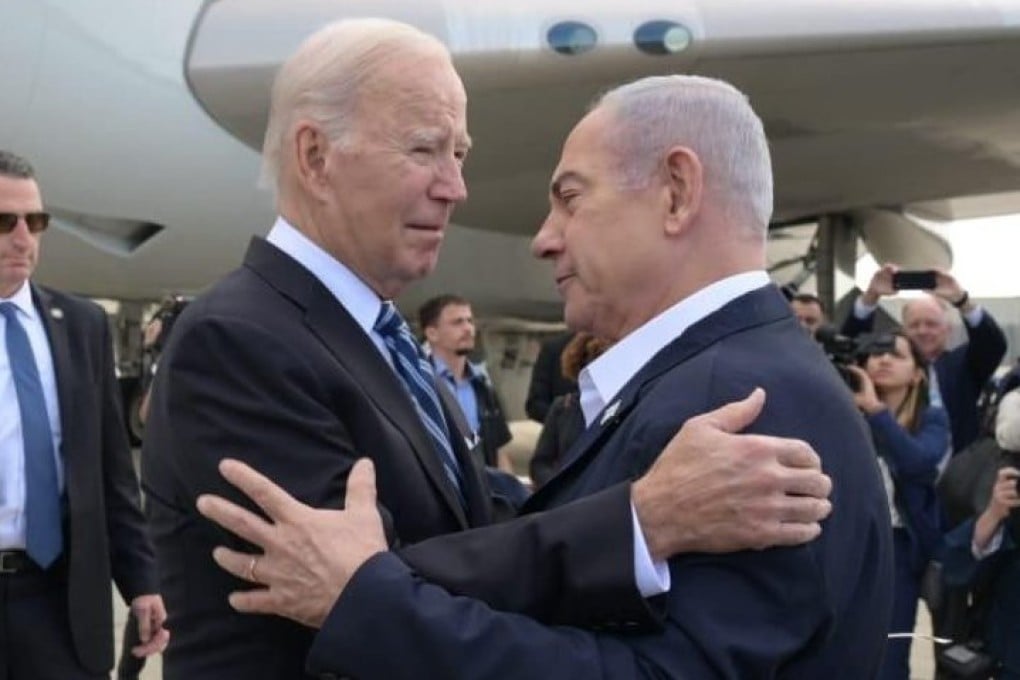 Israeli Prime Minister Benjamin Netanyahu (right) welcomes US President Joe Biden upon his arrival in Israel in a show of solidarity following the unprecedented Hamas attack mounted from the Gaza Strip. Photo: Avi Ohayon/GPO/dpa