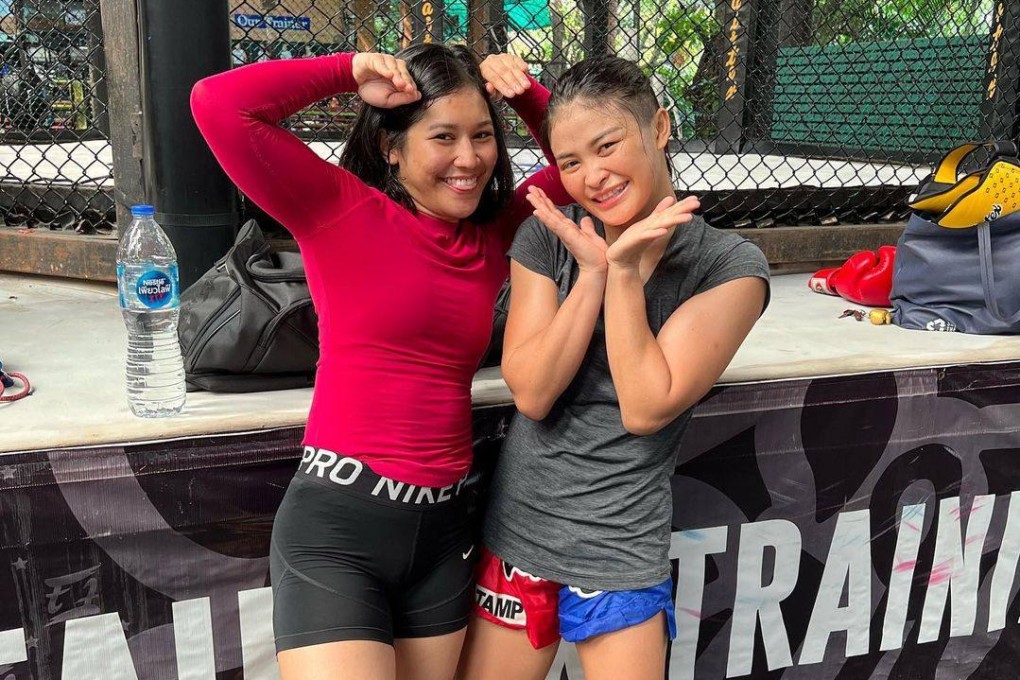 Stamp Fairtex and Jihin Radzuan (left) pose at Fairtex Training Centre in Pattaya. Photo captured online.