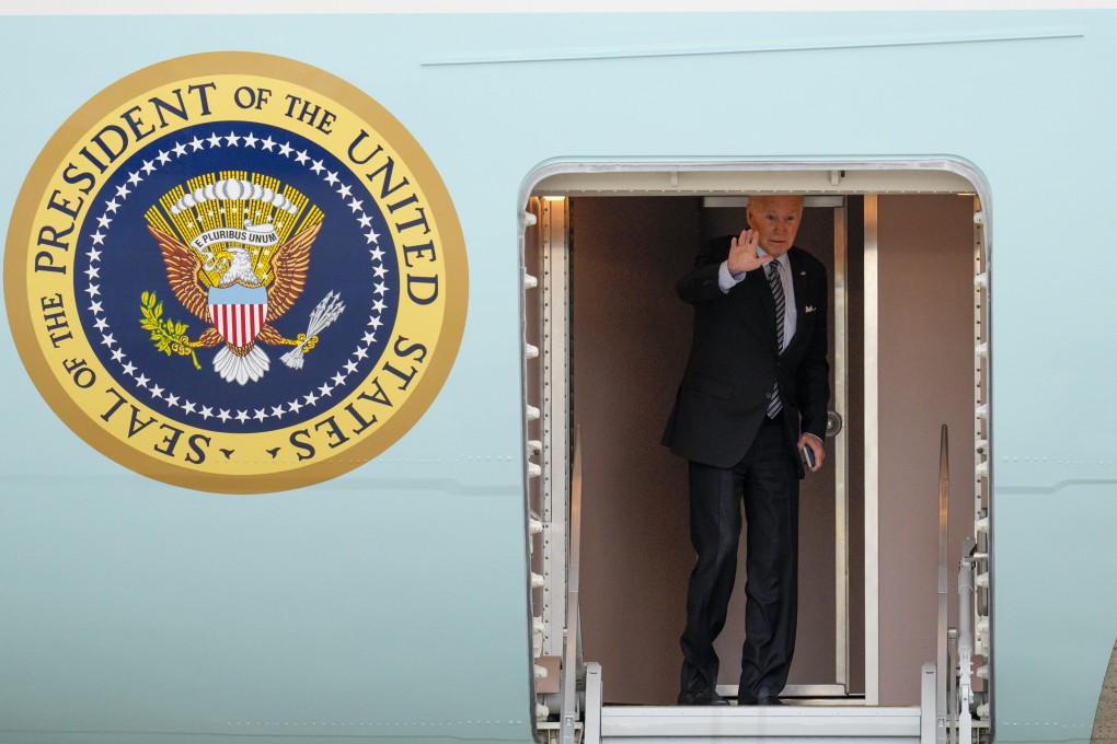 US President Joe Biden boards Air Force One, before heading to Israel. Photo: AP